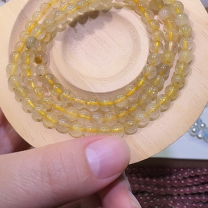 玛瑙/玉髓未镶嵌手链天然金发晶手链三圈5mm+