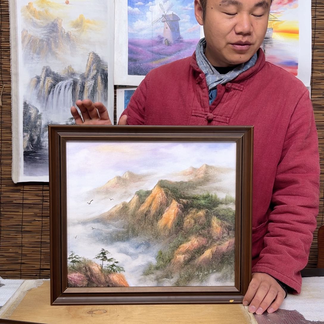 油画行路人小院绘画作品竞拍