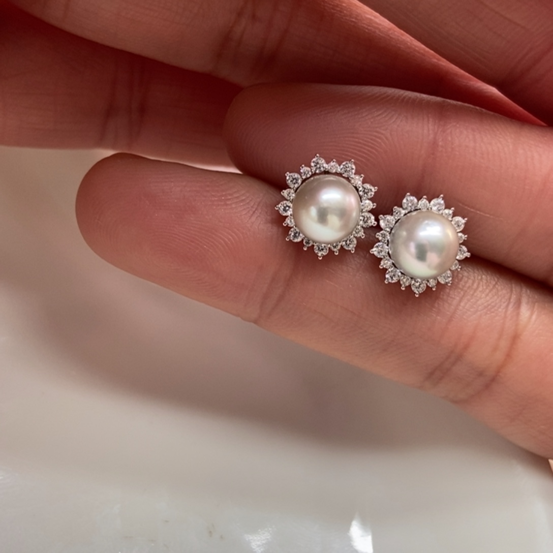 海水珍珠耳饰银S925镶嵌