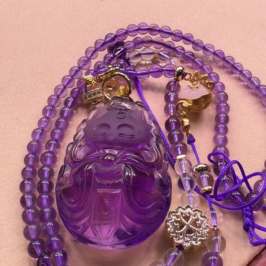 水晶颈饰未镶嵌天然巴西紫水晶狐狐吊坠