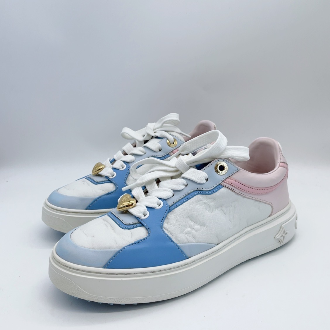 95新 LouisVuitton/路易威登 36.5 36码冰淇淋色浮雕松糕鞋my054