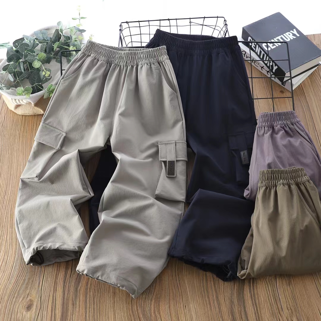 2025春夏季新款韩版工装口袋速干裤弹力男童女童适用休闲裤透气