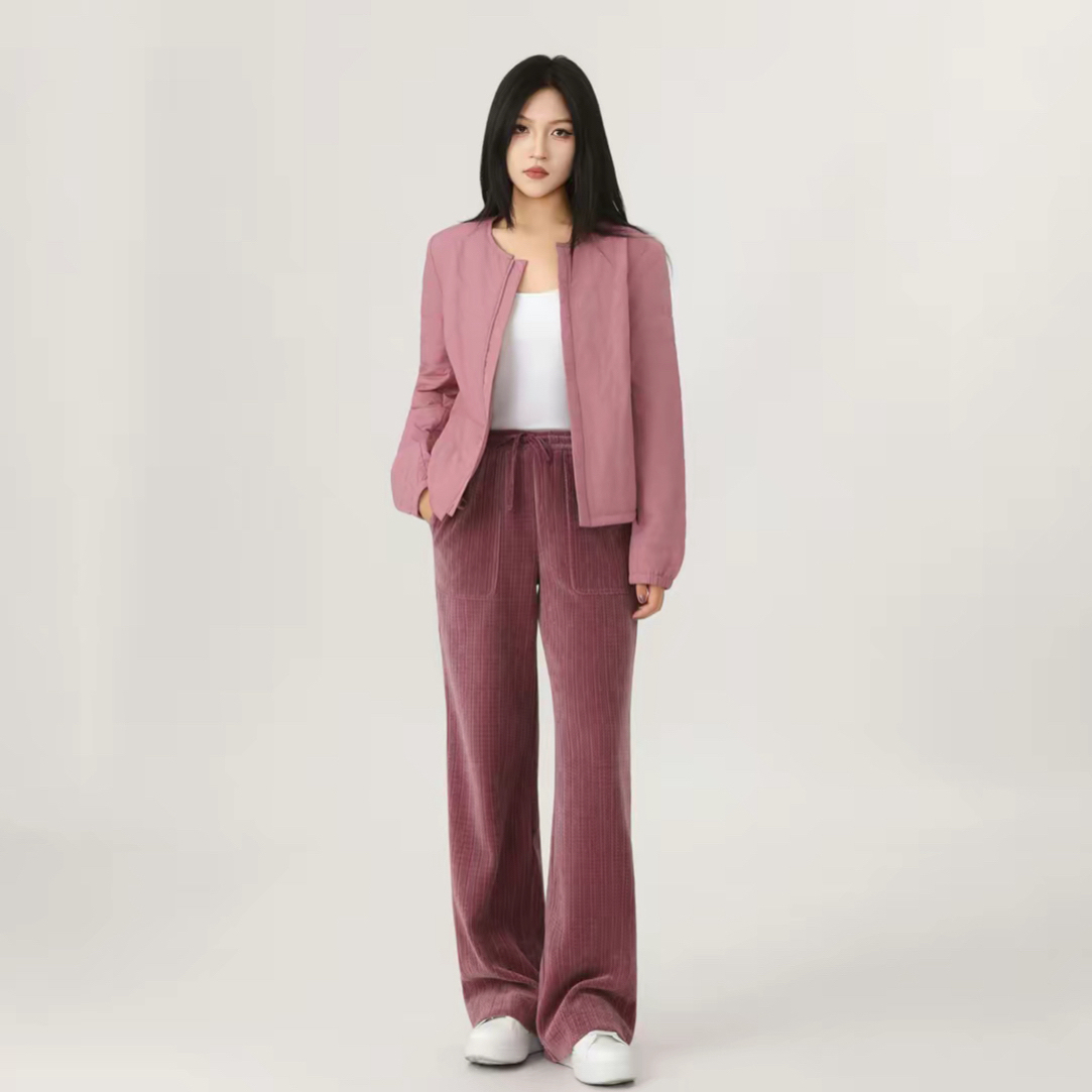 AMASS/阿玛施新款简约休闲百搭圆领单排扣横条绗缝棉服外套540048