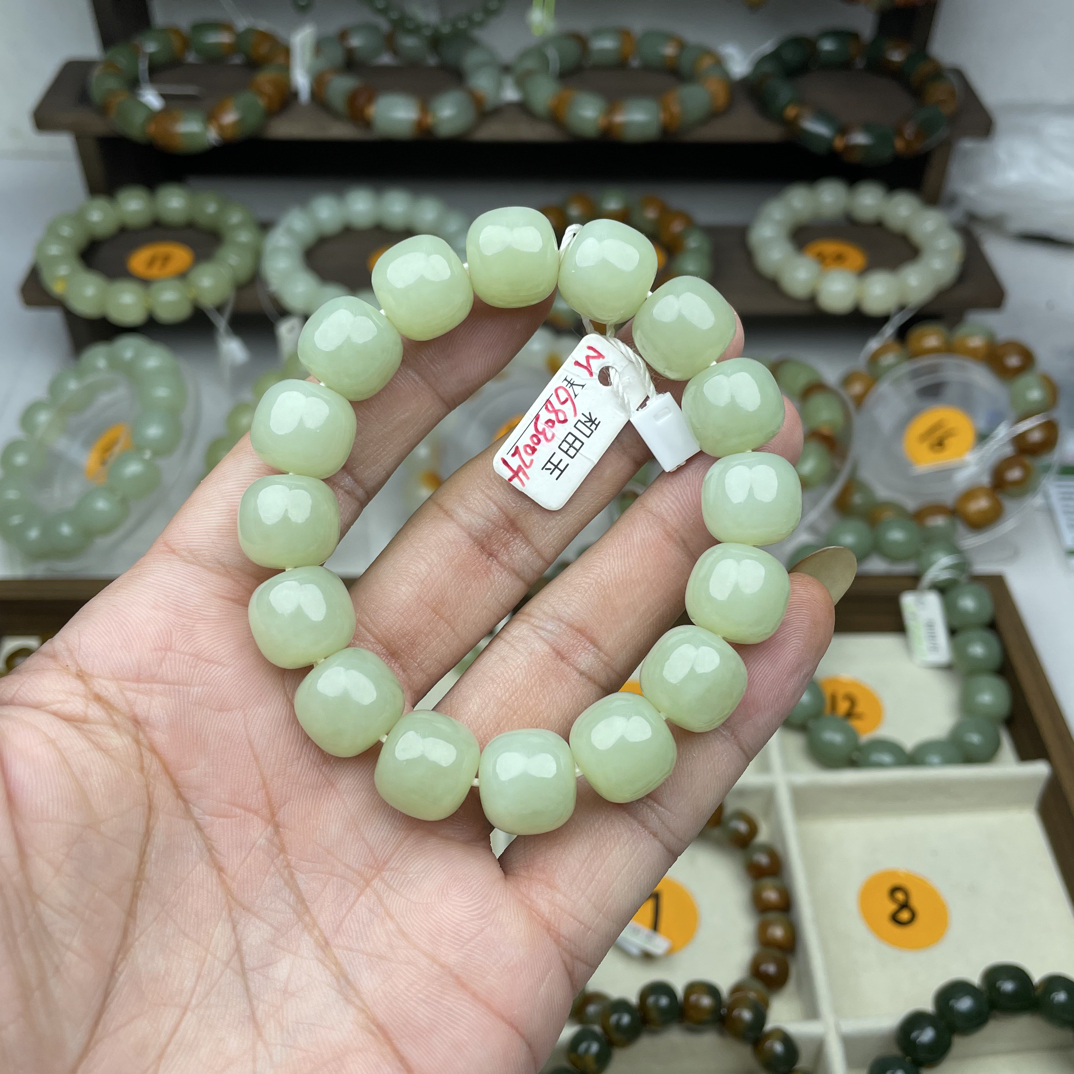 天然和田玉老型珠14mm青白色男款一物一证质检发货