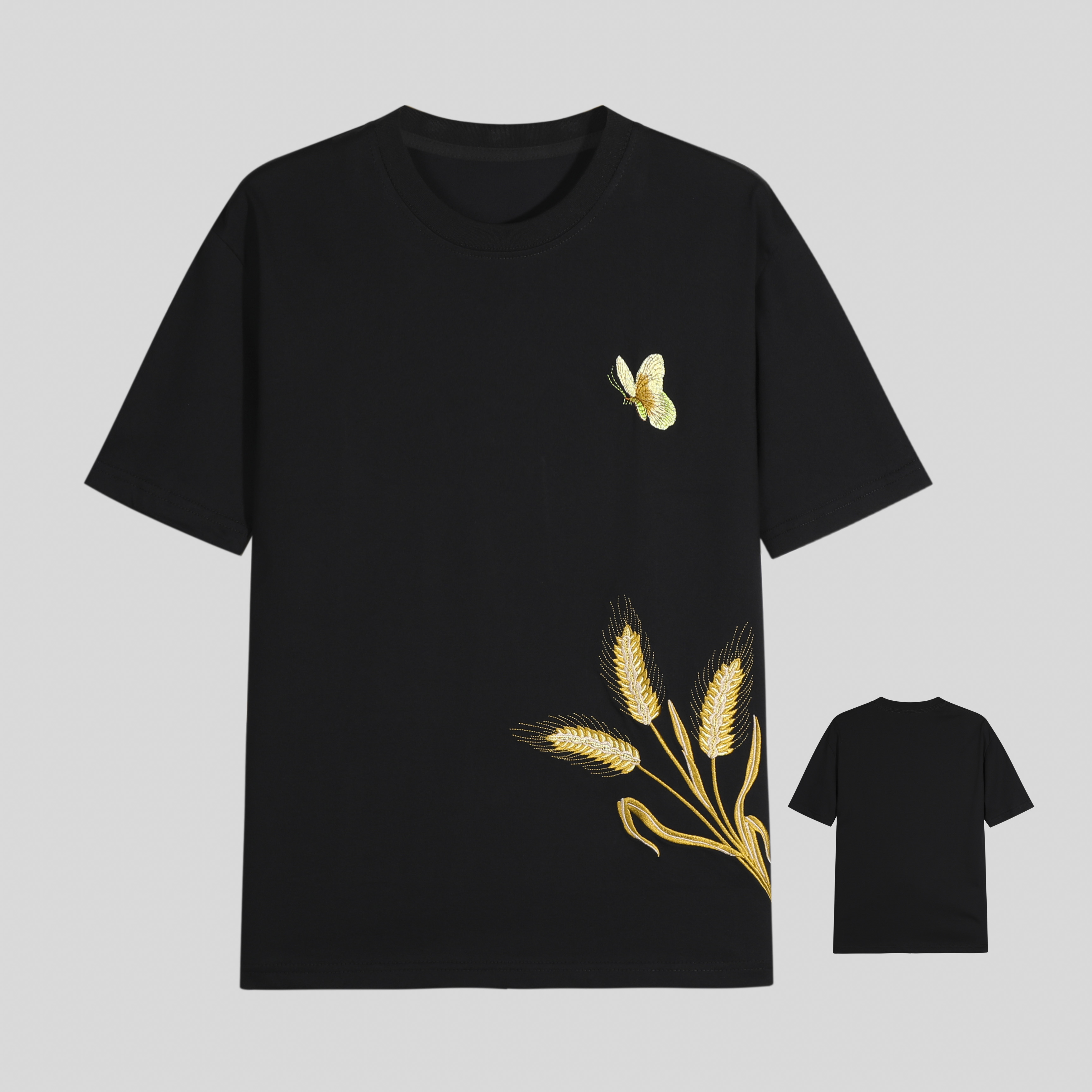 340美式潮牌刺绣短袖t恤男女同款2025夏季百搭宽松休闲重磅上衣