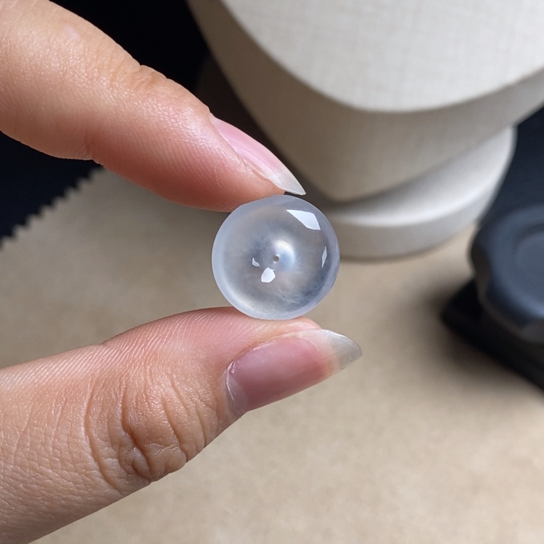 翡翠未镶嵌颈饰高冰纯白起杠光清透纯净平安扣16-5