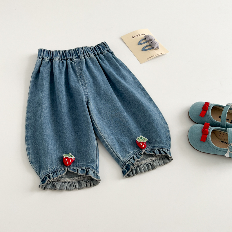 叭啦妈咪女童牛仔裤2025夏装新款儿童可爱潮流百搭裤子BYM5019