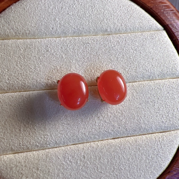 S925银9x11mm天然南红玛瑙耳钉多样性发一