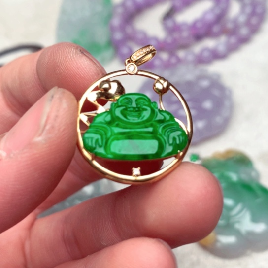 翡翠吊坠(不含链)18K金镶嵌