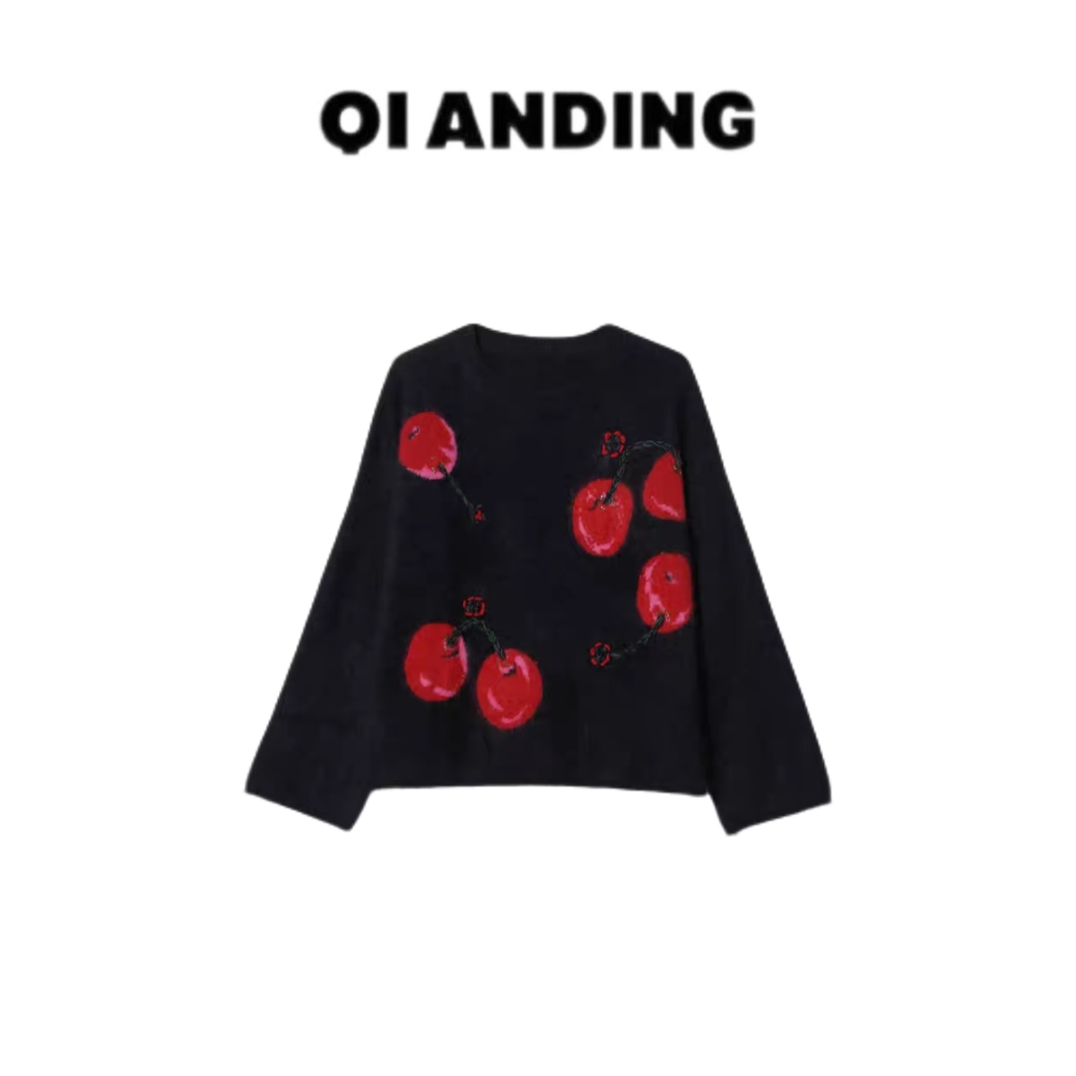 【QIANDING】【樱桃毛衣】羊绒&绵羊毛巨柔保暖时尚百搭毛衣F414