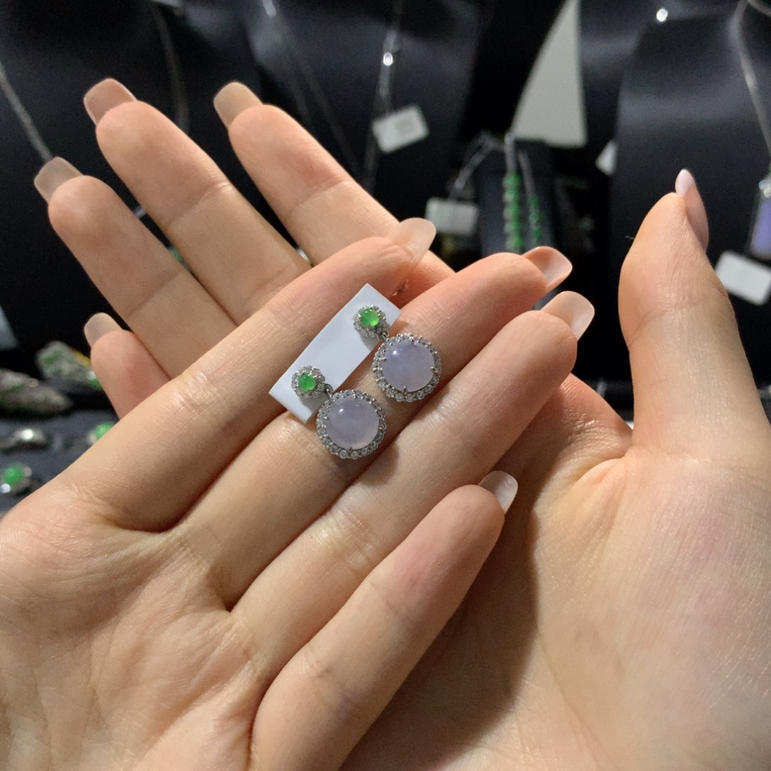 翡翠银S925镶嵌耳饰