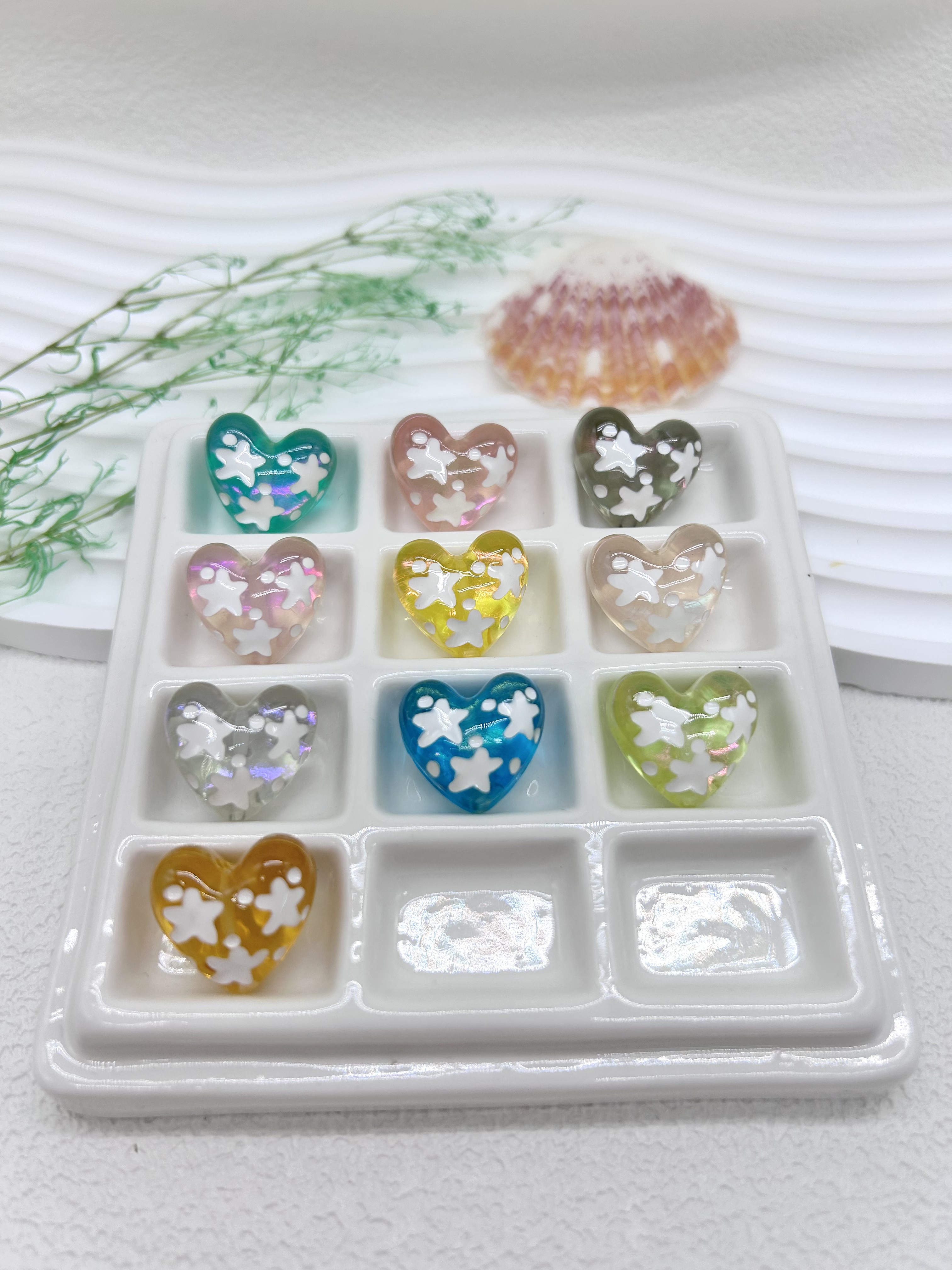 定制透明幻彩桃心通孔Diy配件