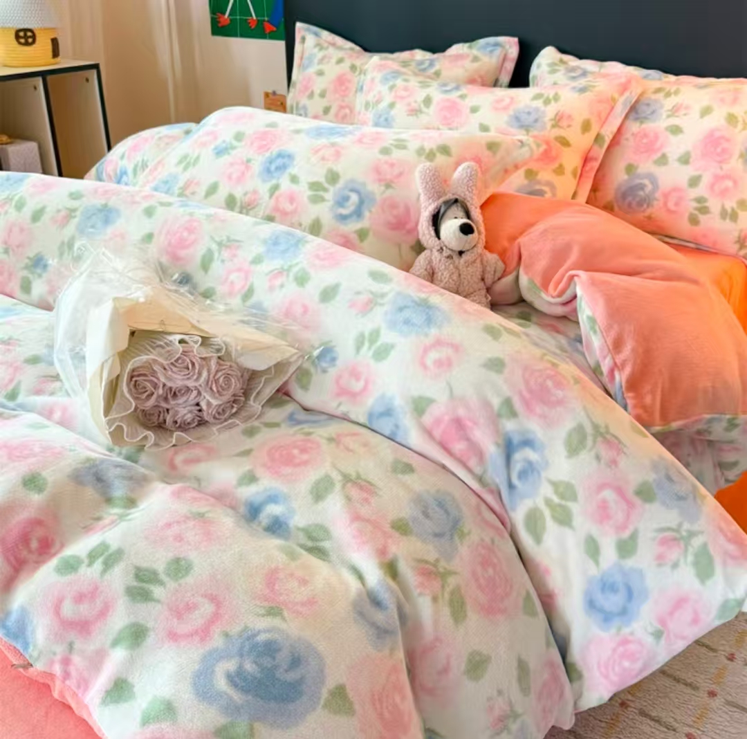 爆款推荐！新款加厚牛奶绒印花小清新简约四件套