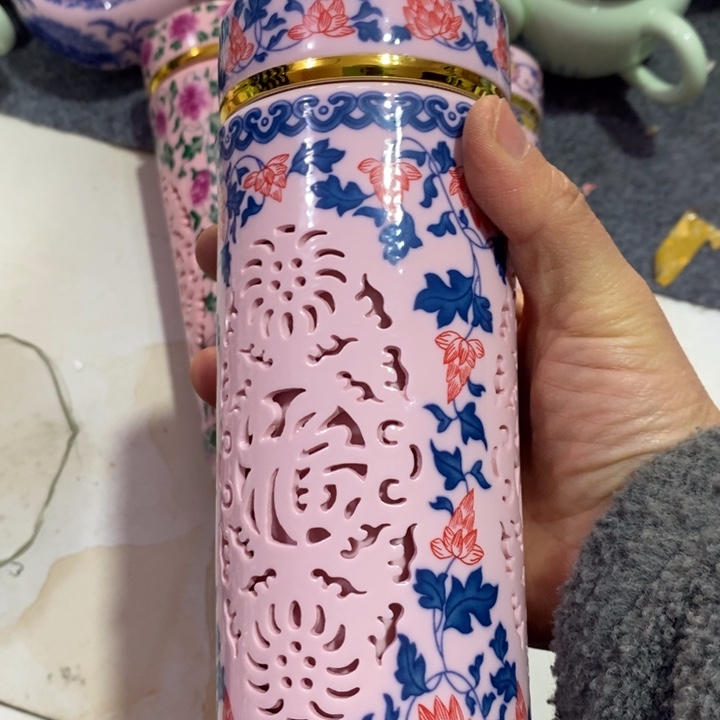 摆件陶红稀土福字玲珑保温杯