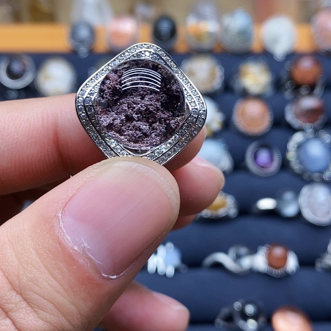 水晶戒指银S925镶嵌超****机天然水晶戒指