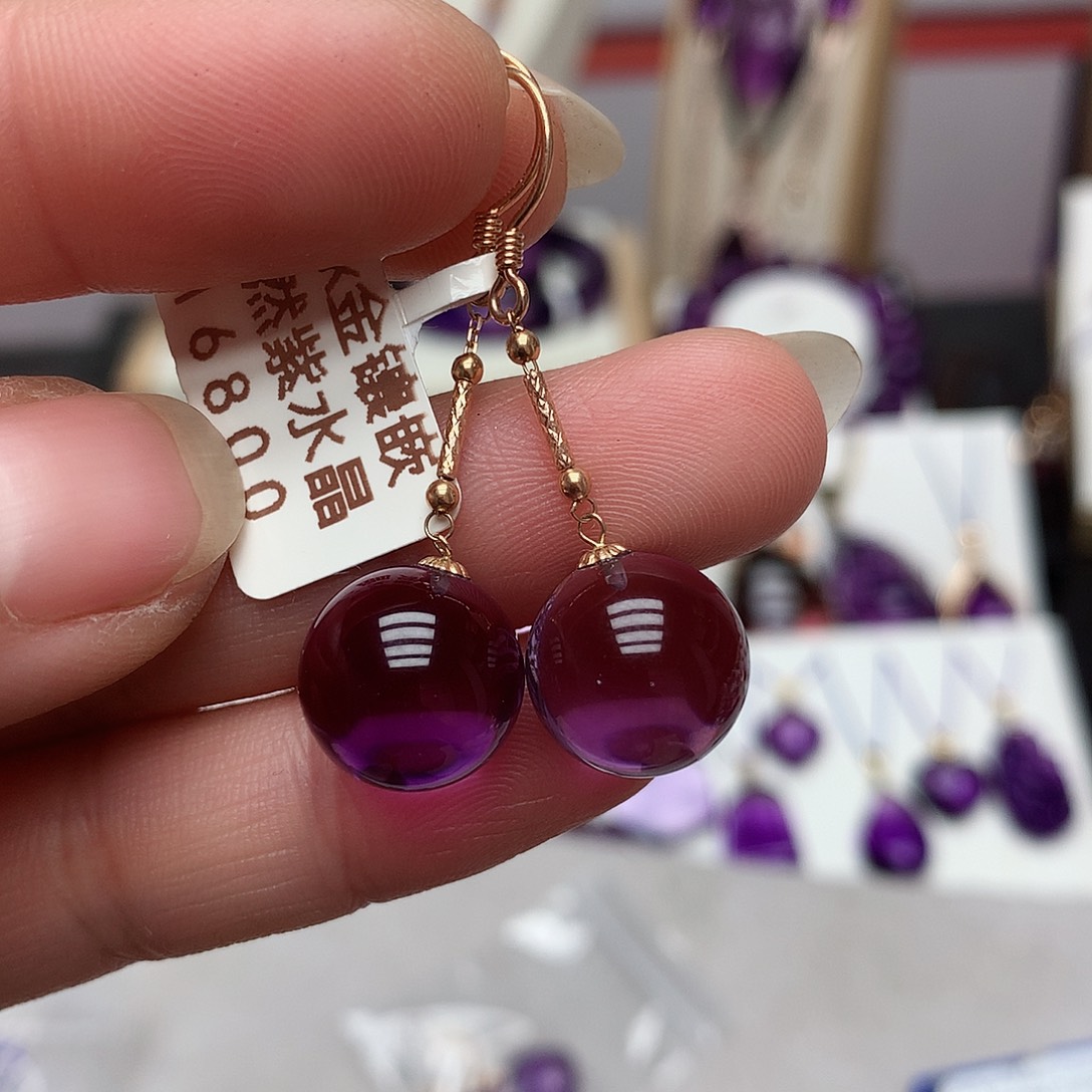 紫晶耳饰18K金镶嵌精致款