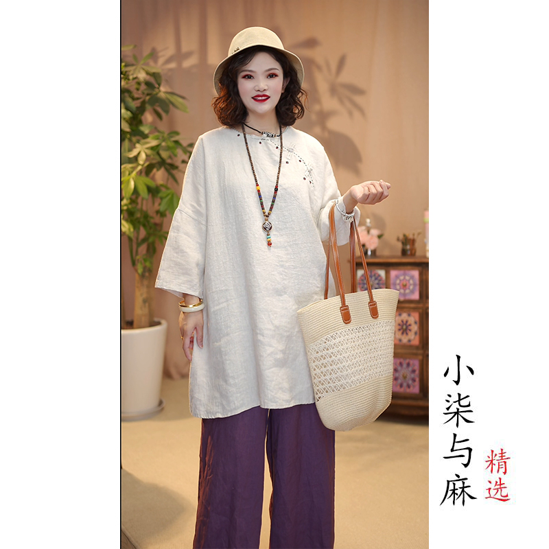 【小柒与麻】100%汉麻重磅双股双支三粒盘扣茶服（衣长78胸围132）