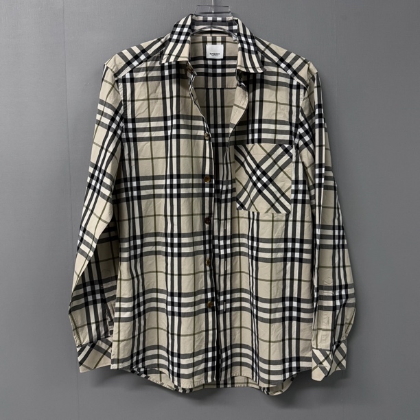 未使用 BURBERRY/博柏利 格纹单排扣口袋休闲长袖衬衫/M码/73136