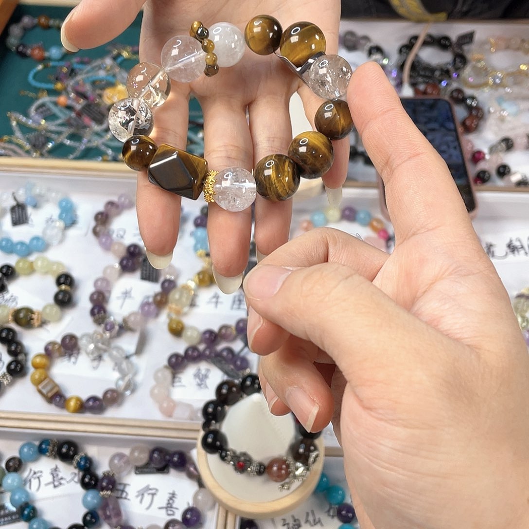 水晶手链银S925镀金镶嵌