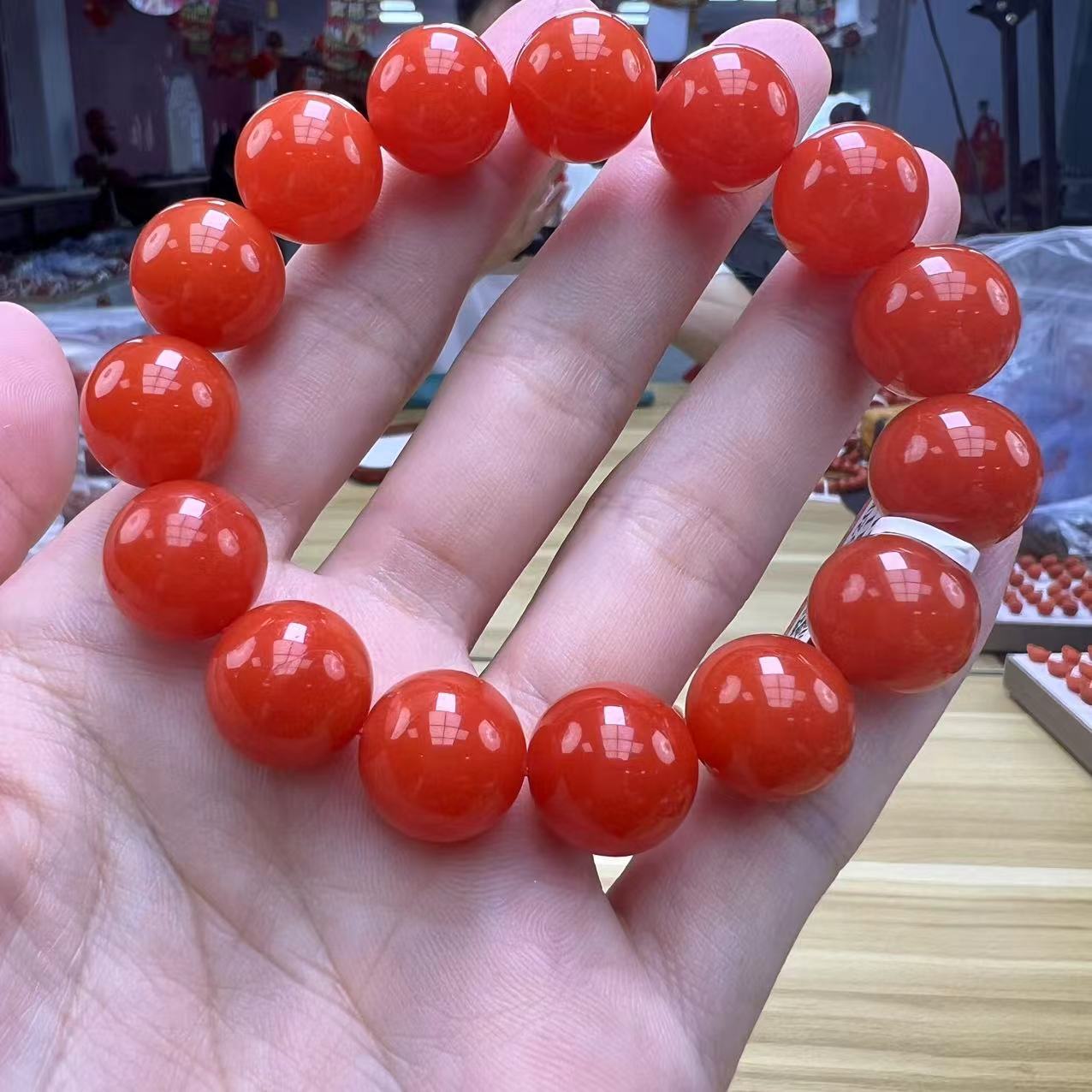 【小刘南红】保山滴水洞南红(一级）圆珠单圈手串15mm多样性发一