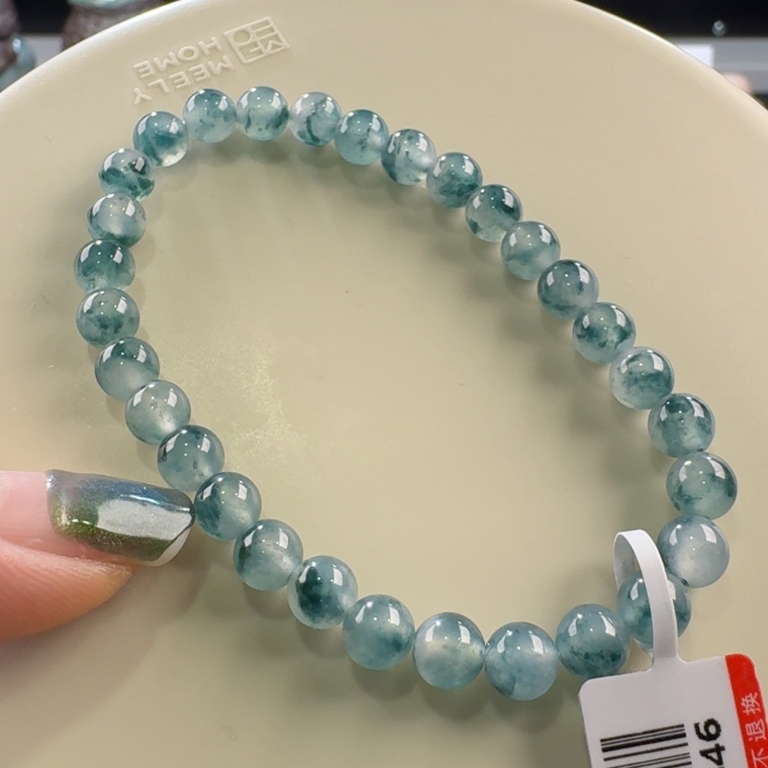 翡翠手链未镶嵌冰飘蓝花手串卡6 青花瓷！福利！