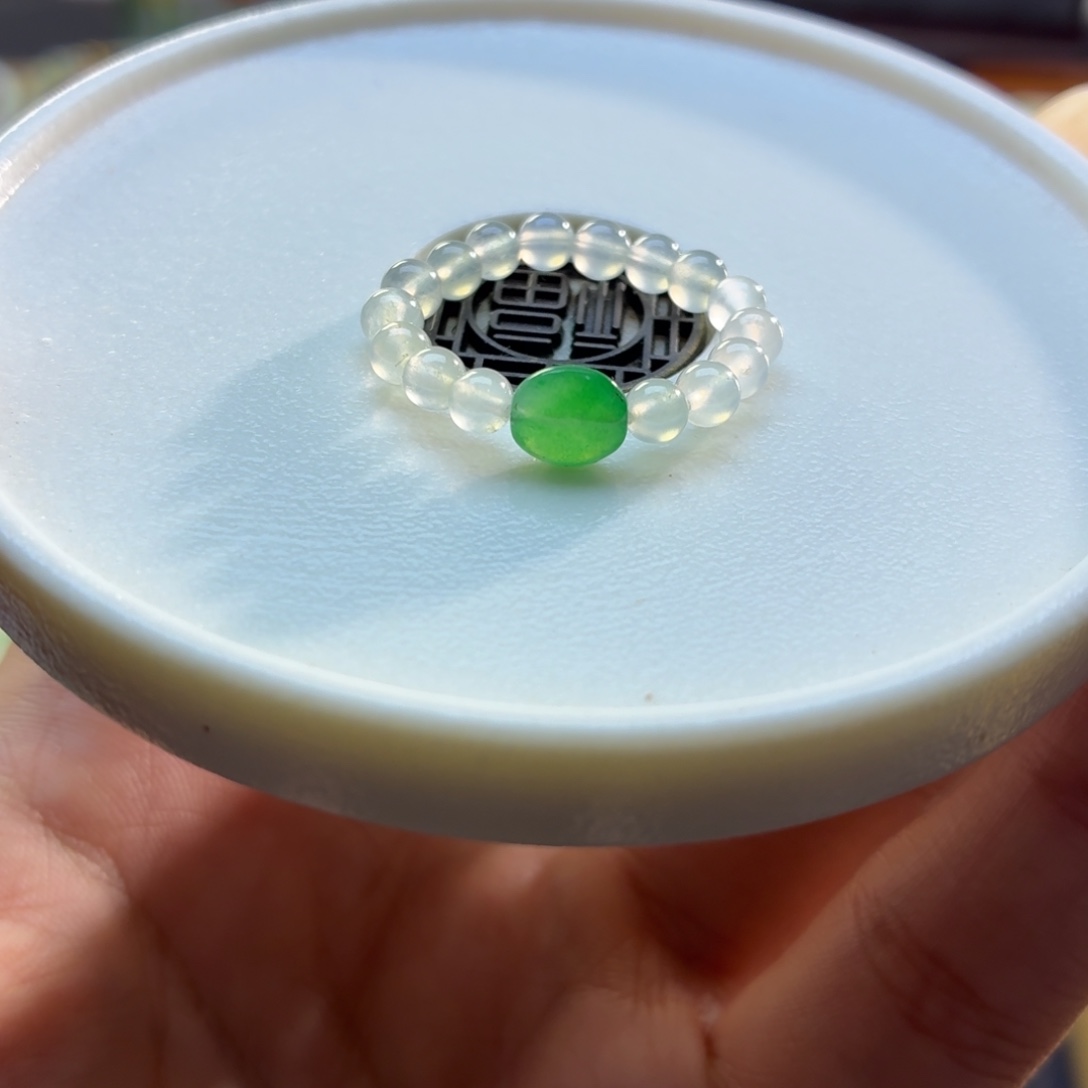 翡翠散珠高冰小米珠戒指