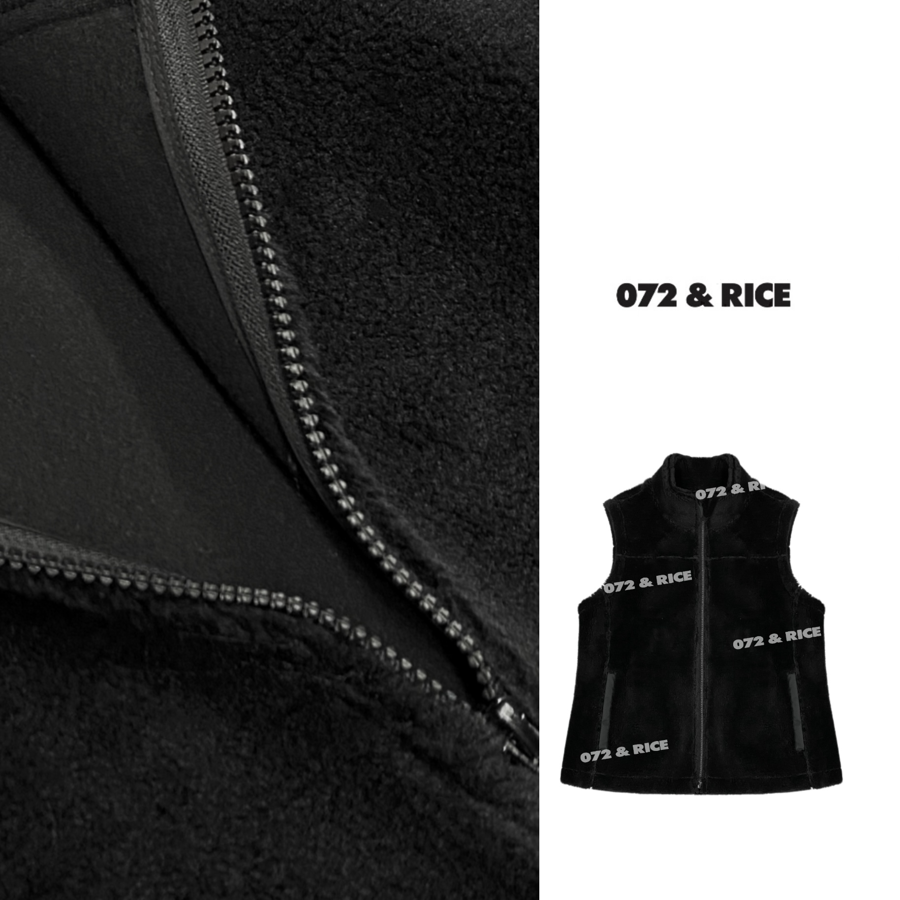 072 & RICE【泰迪黑】秋冬高领拉链无袖加厚马甲外套 31XB54 FF1212