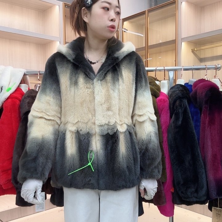 米灰色连帽貂皮yh0598