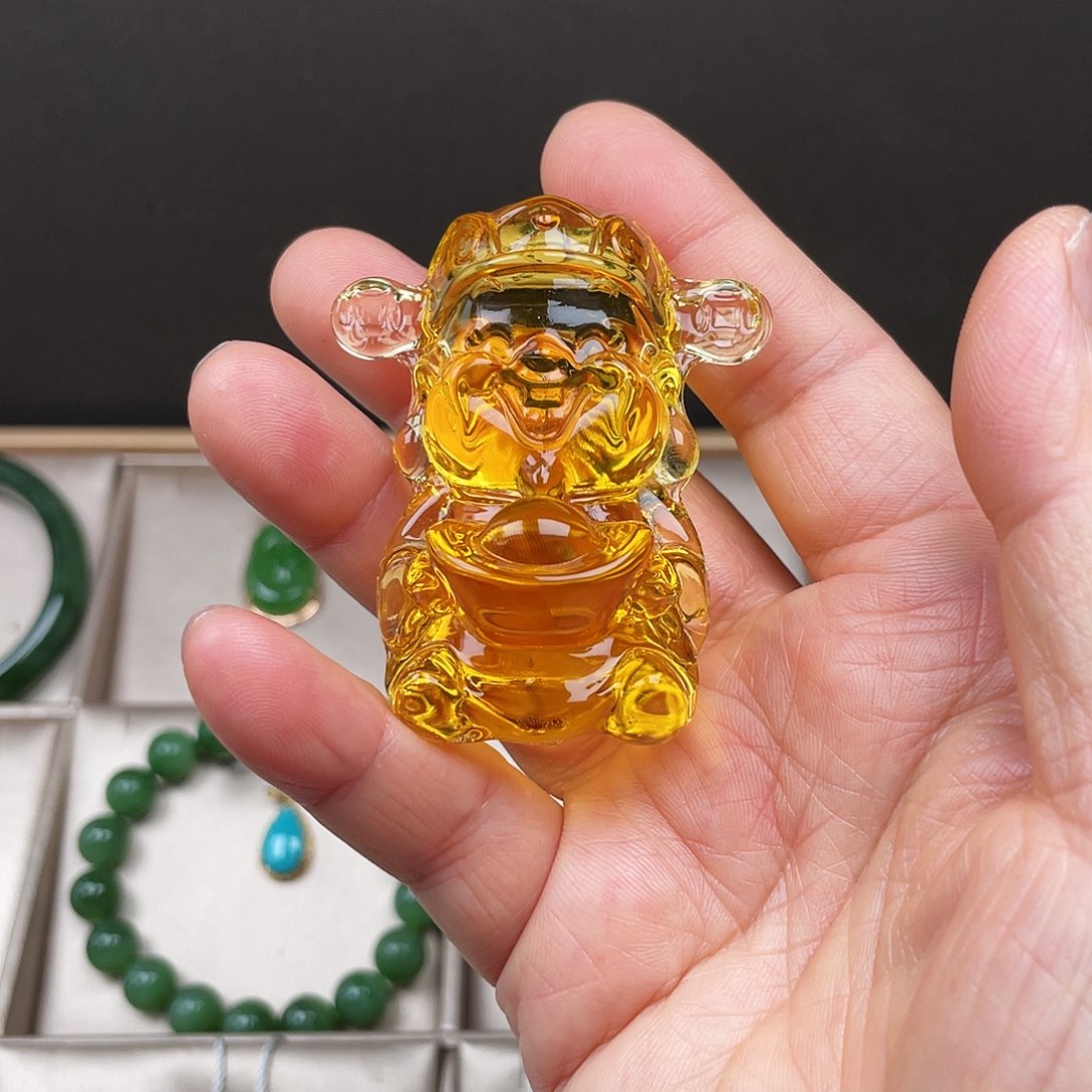 查罗石未镶嵌黄财神琉璃小摆件