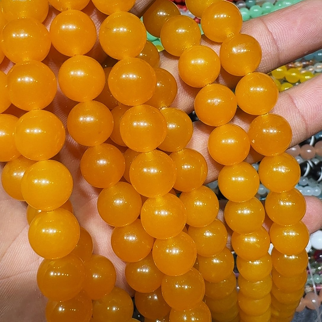 玛瑙/玉髓未镶嵌珠宝半成品黄玉12mm一条