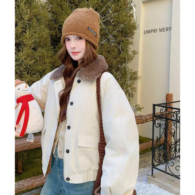 小雅姐姐 韩版巴恩风毛毛翻领加绒百搭休闲外套KI64
