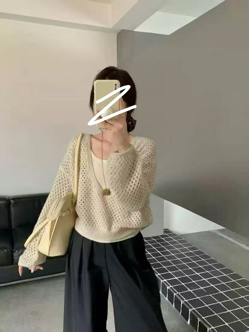 薄款慵懒风秋季常规针织毛针织衫时尚长袖设计感短款