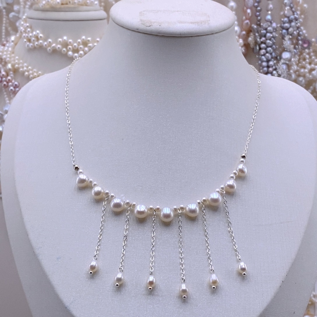 淡水珍珠银S925镶嵌耳饰项链