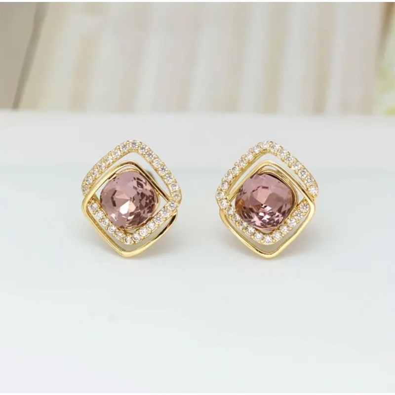 铜合金紫色方型耳钉A076