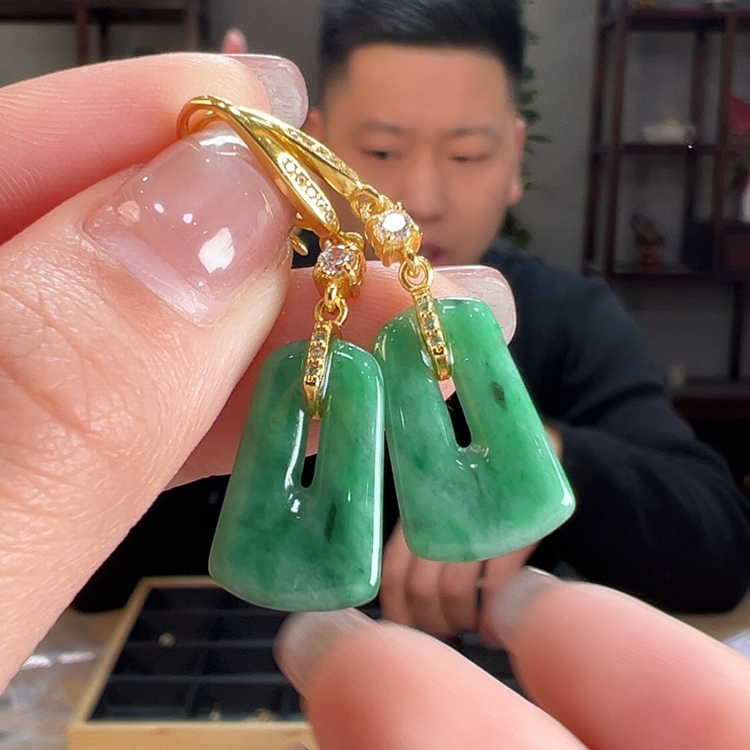 翡翠耳饰银S925镶嵌耳环1