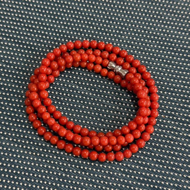 保山原矿南红小米珠多圈手串柿子红4.3mm