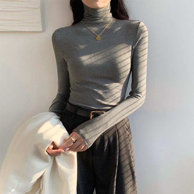 VOCKOO灰色高领打底衫女内搭可外穿秋冬2025新款高级感加绒德绒长
