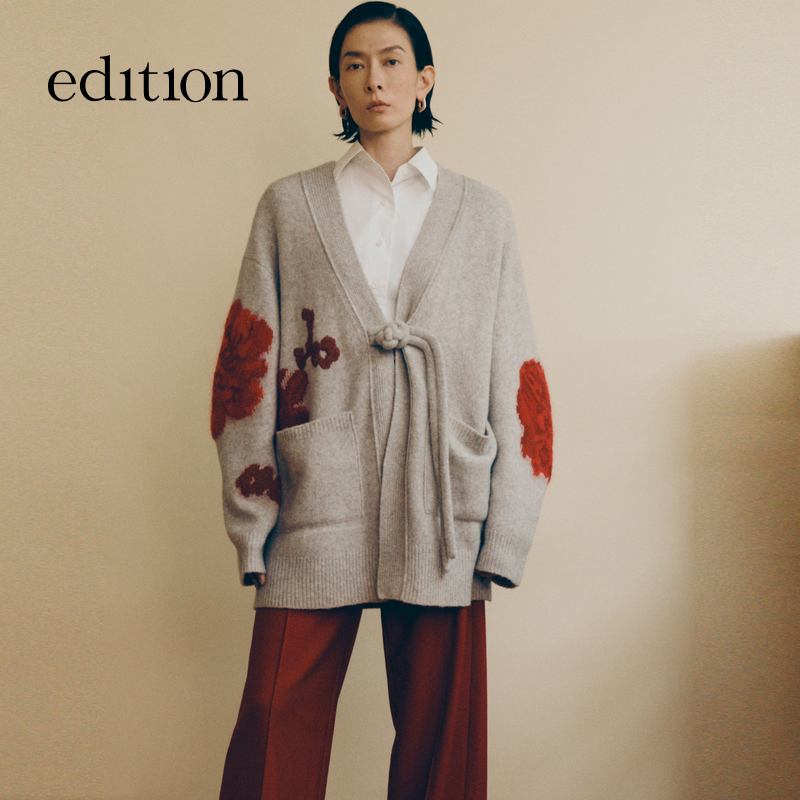 edition冬季新款喜上眉梢绣花含牦牛绒毛织外套毛衣#EBC4CARK01