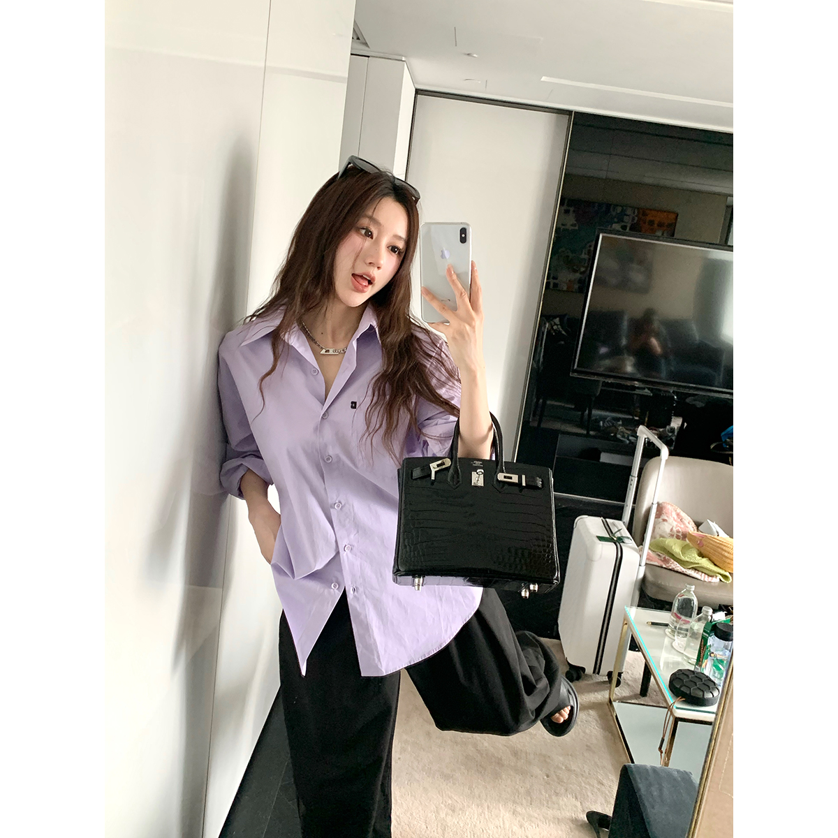 FORNI × YOYO 普罗旺斯 薰衣草全棉衬衫长裤两件套小众款垂感韩版