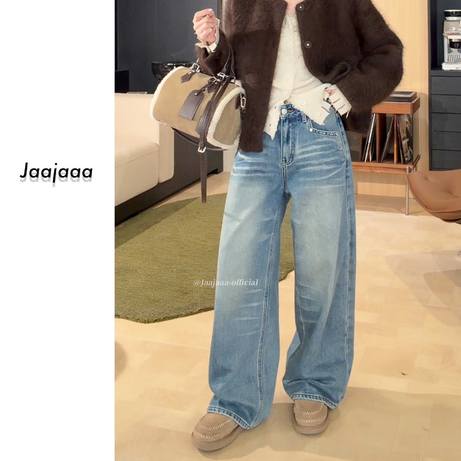 Jaajaaa孤山远影  设计百搭小众直筒水洗做旧宽松显瘦牛仔裤/CBXF