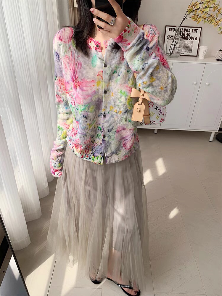 小众设计感多巴胺印花长袖开衫女