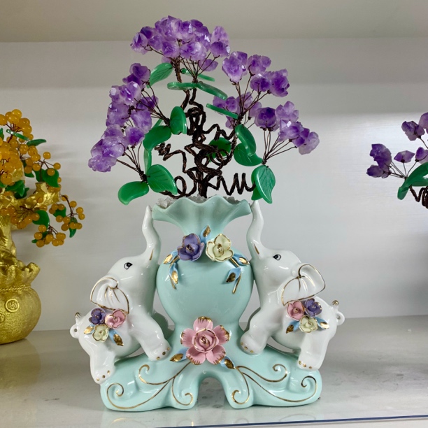 【晶之运原创高品】好事成双紫水晶发财树立体纯手工欧式摆设