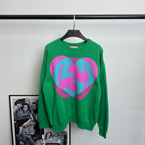 99新 GUCCI/古驰 绿色爱心印花logo卫衣/XXS码
