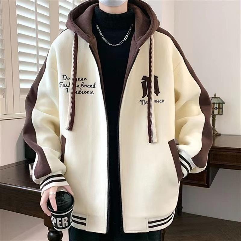 2025春秋季青年大码重磅加厚外套男休闲夹克高初中学生卫衣棒球服