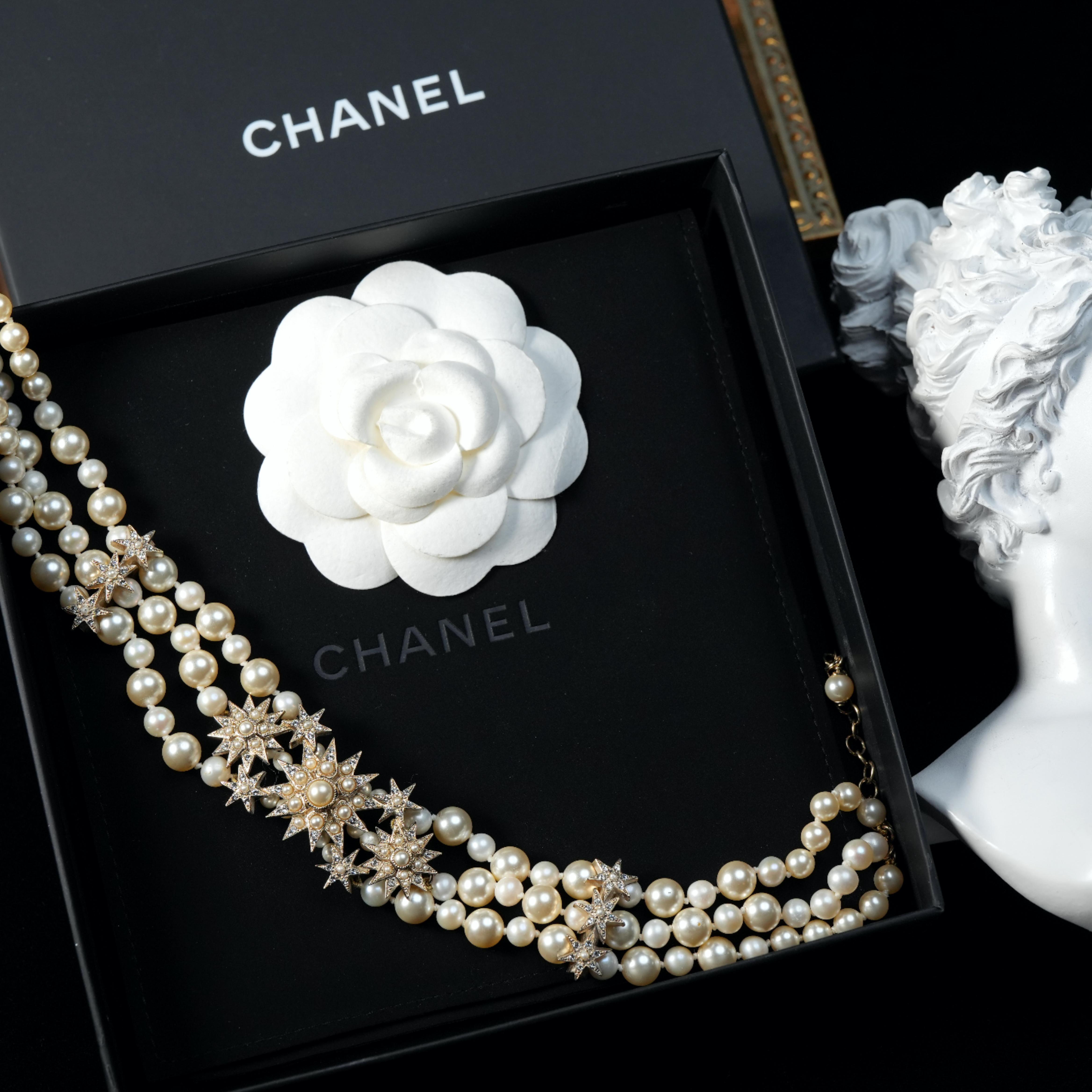 95新 Chanel/香奈儿 柚礼中古/香奈儿三层星星珍珠项链LZ505271