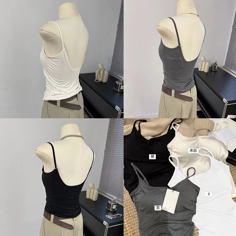 白黑小U美背修身韩系黑灰打底韩版吊带内搭背心运动休闲法式性感