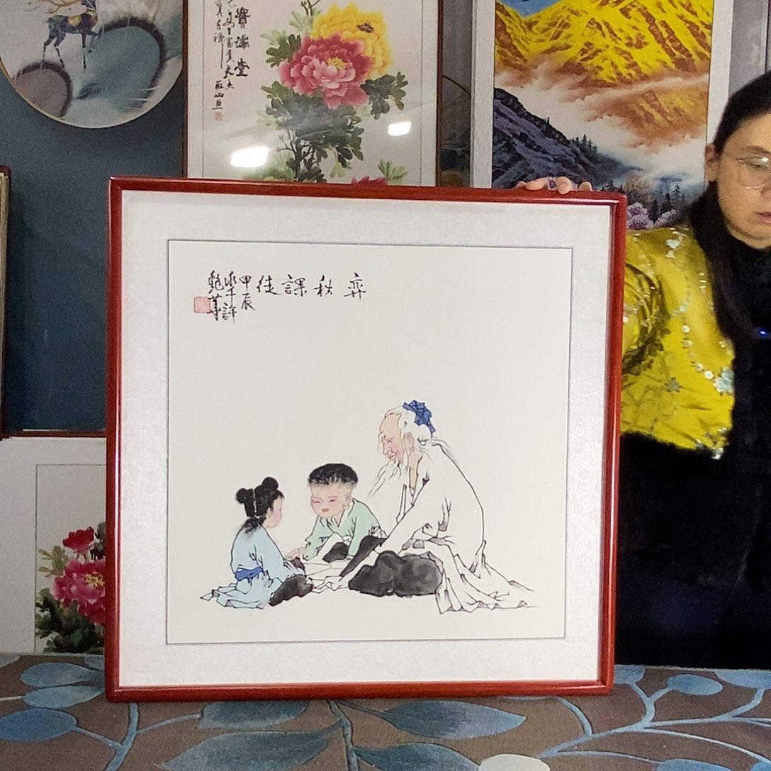 国画手写手绘国画作品带框包邮62✖️62