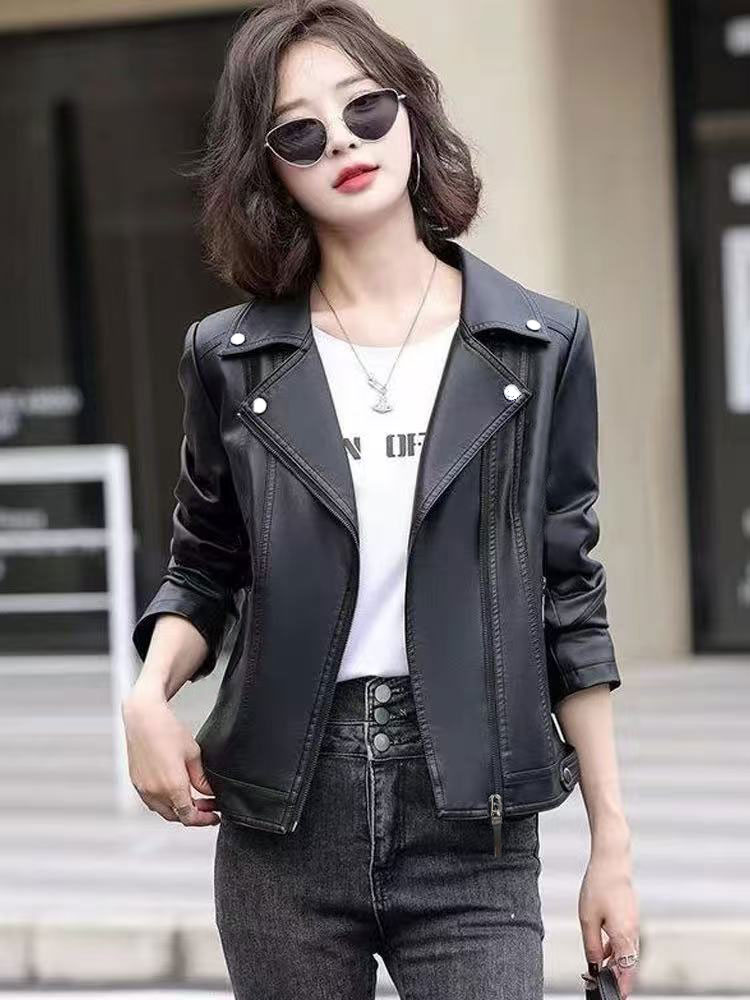 拉链皮衣外套早秋新款2025女士秋冬季皮衣立领口袋秋季长袖短款