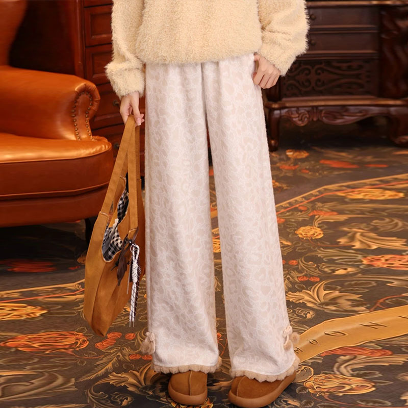 【​​顽皮豹的周末】复古秋冬加绒高腰长裤休闲裤2026秋冬新款阔腿裤