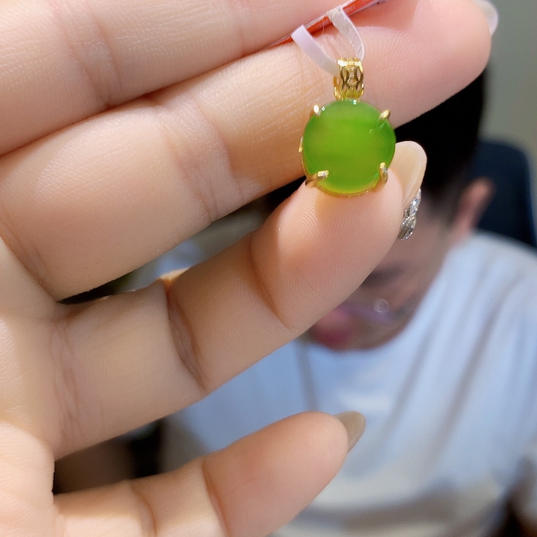 和田玉（碧玉）银S925镀金镶嵌颈饰